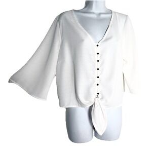 Urban Outfitters Top L Romantic Wh Blouse Cropped Tie Front Cottage Prairie